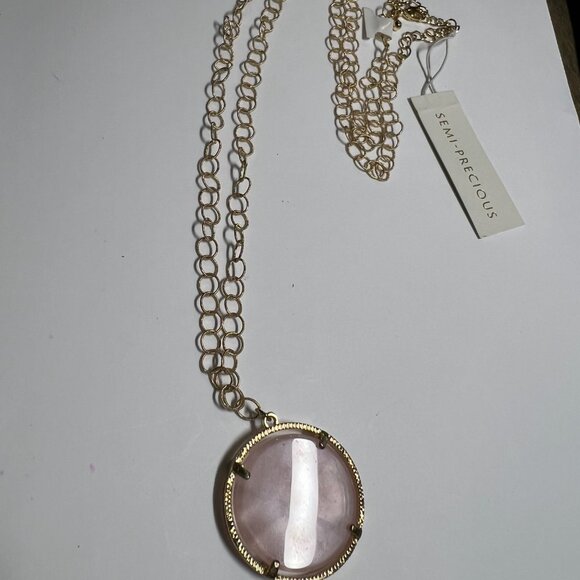 Semi Precious Pink Stone 29 1/2" Necklace - Picture 1 of 5